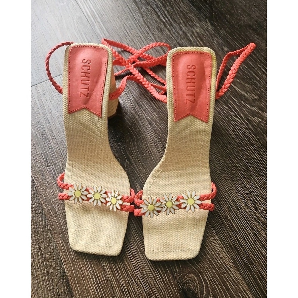 Schutz Hina Ankle Tie Block Heel Sandals Size 8.5 - Picture 2 of 9